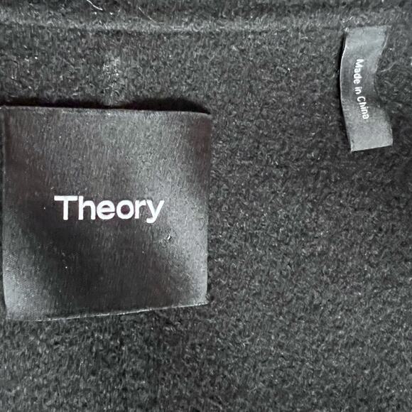 Theory Wool Cashmere Black Long Trench Overcoat Classic Timeless Luxury - Large - Picture 5 of 11